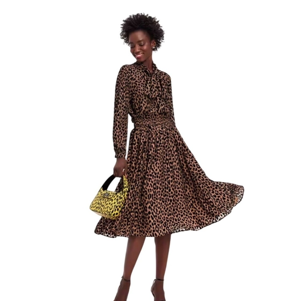 Kate‎ Spade New York Leopard Animal Print Smocked Midi Skirt XL